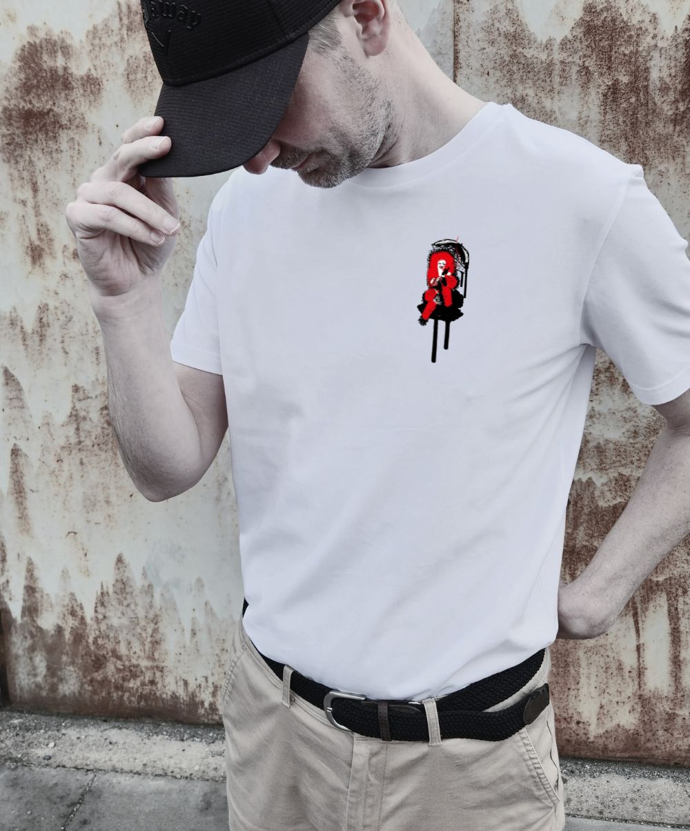 Pánské bílé tričko s jedinečným uměleckým potiskem s názvem Curly.