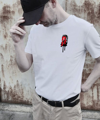 Pánské bílé tričko s jedinečným uměleckým potiskem s názvem Curly.