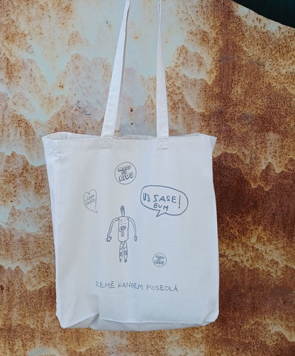 Přírodní taška z bio bavlny přes rameno s vlastním potiskem dětské kresby nebo hlášky od vašeho dítěte.